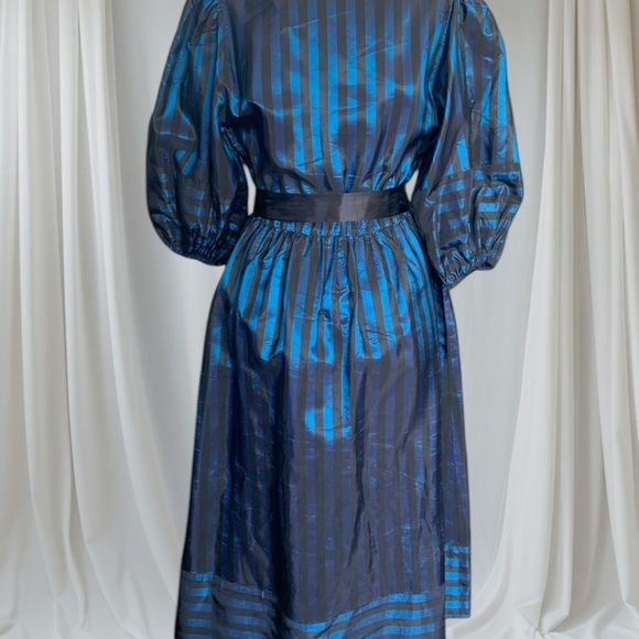 Vintage 80 by Michael Maiello for Pat Richards Striped Blue and Black Wrap Dress - Picture 6 of 14